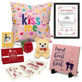 Kiss Me Printed Cushion and Love Message Card with Photo Magnet Valentine Gift Hamper